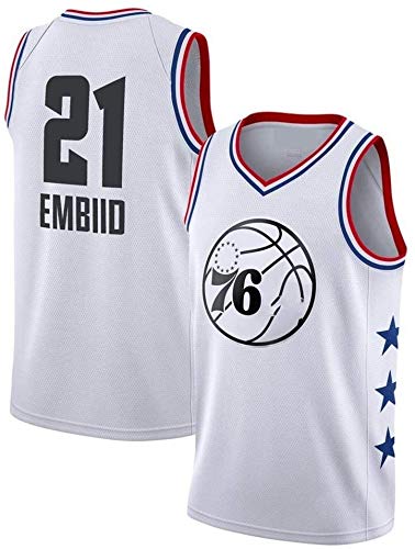 Dll Camiseta de Baloncesto de los Hombres - NBA Philadelphia 76ers # 21 Joel Embiid, Baloncesto Swingman Jersey de Deporte, Unisex Camiseta sin Mangas (Color : White-2, Size : XXL)