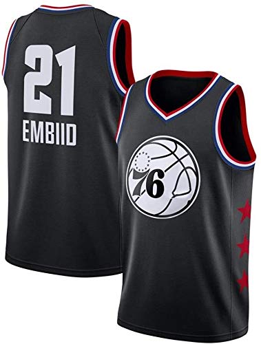 Dll Camiseta de Baloncesto de los Hombres - NBA Philadelphia 76ers # 21 Joel Embiid, Baloncesto Swingman Jersey de Deporte, Unisex Camiseta sin Mangas (Color : Black-1, Size : M)