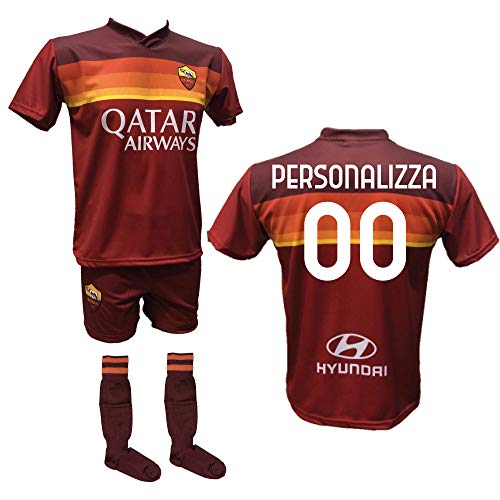DND DI D'ANDOLFO CIRO Conjunto de fútbol de la camiseta de Home personalizable Roma, pantalón y medias réplica autorizada 2020-2021, tallas de niño y adulto rojo 10 Años