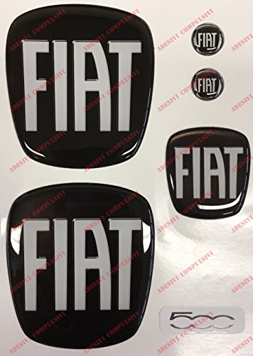 Emblema Fiat 500 delantero y trasero + emblema para volante + 2 emblemas para llavero,para capó y maletero,adhesivos fabricados en resina, efecto 3D,color de la insignia: blanco y negro