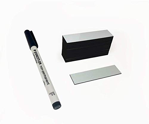 Etiquetas magnéticas | Tiras magnéticas para escribir, 70 mm x 20 mm + bolígrafo no permanente de Staedtler – Ideal para almacenes, estanterías y rótulos