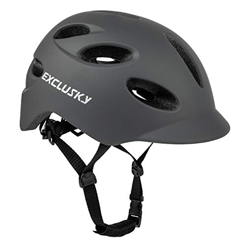 Exclusky - Casco de bicicleta para adultos con luz de seguridad USB recargable, para desplazamientos urbanos, con certificación CE, gris