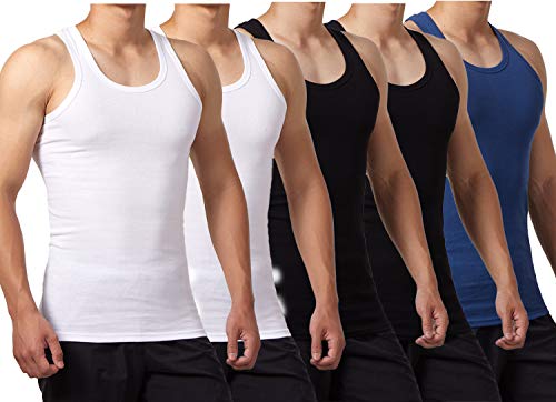 FALARY Camiseta de Tirantes para Hombre Pack de 5 de Algodón 100% más Colores Negro Blanco Azul Marino XXL