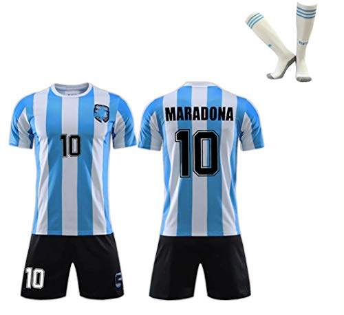 FDSEW Camiseta de fútbol de la selección Nacional de Argentina 1986 Aplicable a la Camiseta de fútbol MVP Maradona # 10, Camiseta Conmemorativa de los fanáticos, Despedida del Gran Rey del fútbol XL