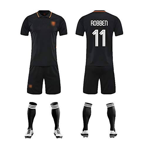 FDSEW Niños Adultos Camiseta de fútbol 21 Nueva Temporada Equipo de Holanda No.11 Robben Camiseta de fútbol Jersey Jersey + Shorts 16 blackNo.11