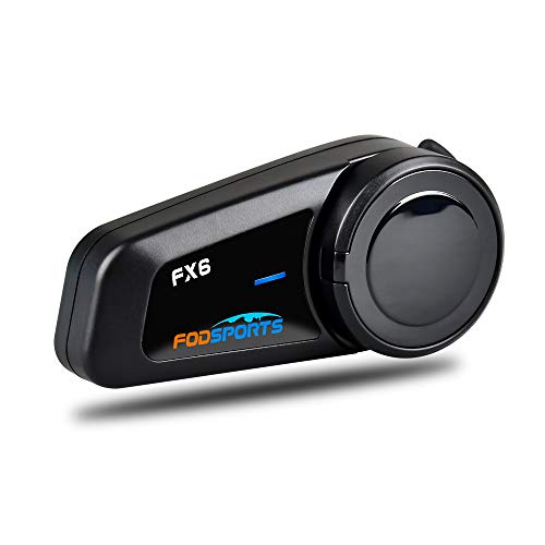 FODSPORTS FX6 Auriculares Intercomunicador Casco Moto, Manos Libres Moto con Reduce Ruido,Sonido Estéreo Hi-Fi,Navegación GPS por Voz,Función FM, Intercomunicacion Entre 6 Motociclistas,Batería Fuerte