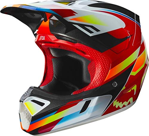 Fox V3 Motif Helmet, ECE Red/Yellow