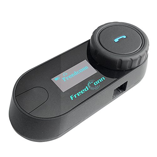 Freedconn T-COMSC Auriculares Intercomunicador Bluetooth de Casco de Motocicleta Moto Intercom Headset 800M, FM Altavoz Hi-Fi Sintonizador 3 Los Jinetes con Pantalla LCD