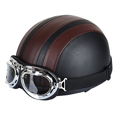 FREESOO Casco Abierto Protección para Motocicleta Scooter Bicicleta 54-60cm Ajustable con Visera UV Gafas Bufanda