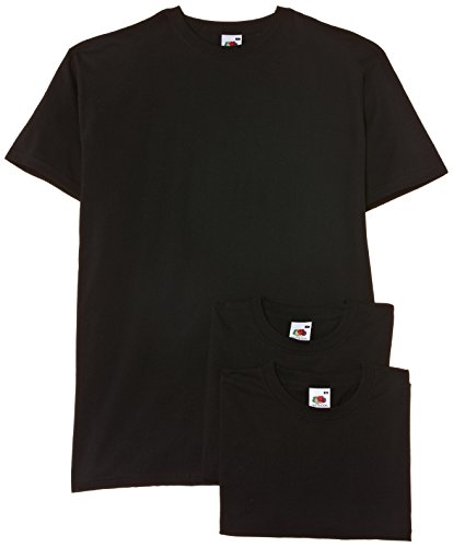 Fruit of the Loom - Camiseta de Manga Corta con Cuello Redondo para Hombre, Pack de 3, Color Negro, Talla XL