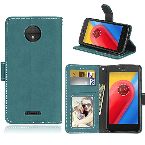 Funda Motorola Moto C 2017 XT1750 XT1754 Case,Bookstyle 3 Card Slot PU Cuero cartera para TPU Silicone Case Cover(Azul)