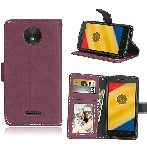Funda Motorola Moto C Plus Case,Bookstyle 3 Card Slot PU Cuero cartera para TPU Silicone Case Cover(Rosa)