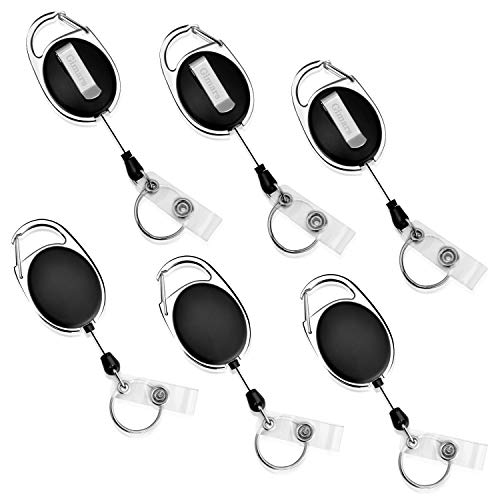 Gimars [6 PCS] Llavero Retráctil con Clip Cinturón, Llavero Extensible retractil Resistente para Policia Guardia Civil Enfermera, Negro