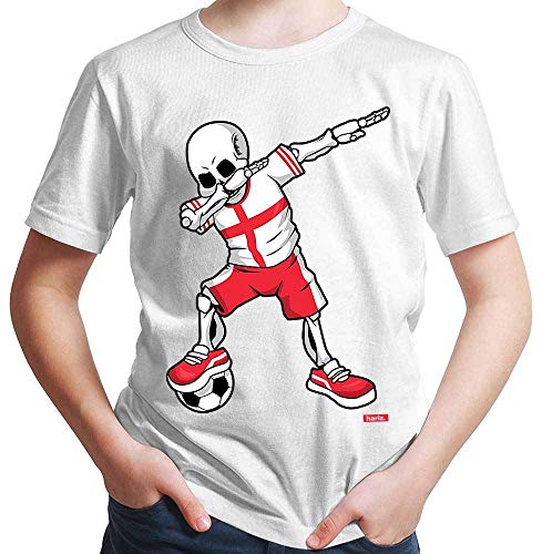 Hariz - Camiseta de fútbol para chico, diseño de esqueleto de la selección de Inglaterra Blanco 3 años