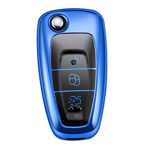 Heart Horse Soft TPU Key Cover Case Key Protector Compatible for Ford Ranger C-MAX S-MAX Focus Transit Fiesta 3 Buttons Flip Key - Blue