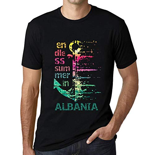 Hombre Camiseta Vintage T-Shirt Gráfico Endless Summer In Albania Negro Profundo