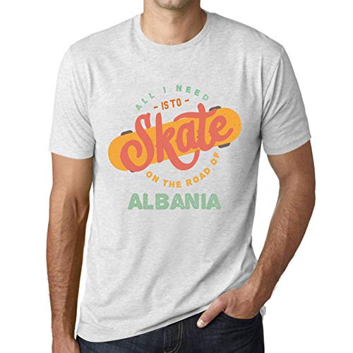 Hombre Camiseta Vintage T-Shirt Gráfico On The Road of Albania Blanco Moteado