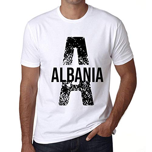 Hombre Camiseta Vintage T-Shirt Letter A Countries and Cities Albania Blanco