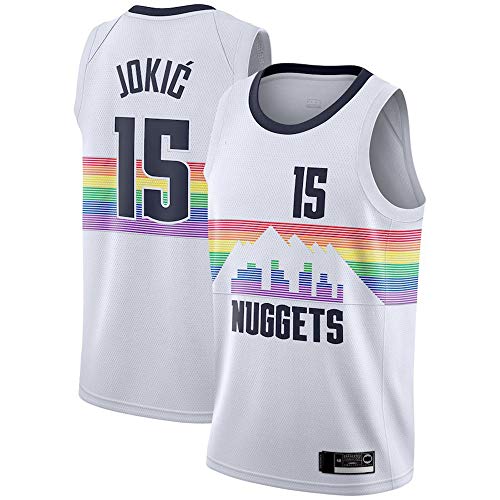 HS-XP Jersey para Hombres - NBA Denver Nuggets # 15 Nikola Jokic Baloncesto Fans Jersey, Camiseta De Chaleco Deportivo De Manga Seca Rápida,White 2,XL(180~185cm)