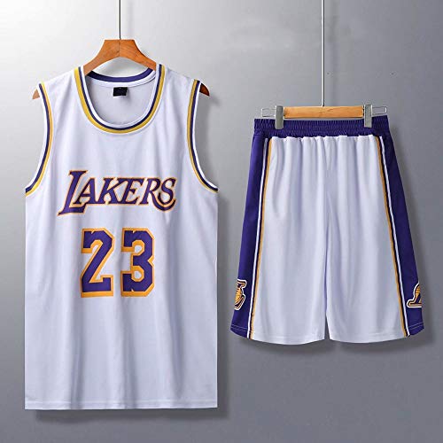 HS-XP Niños Adultos Baloncesto NBA Los Angeles Lakers # 23 Lebron James Tank Top Y Shorts Set Sweatshirt Camiseta Suelta Baloncesto Jerseys,Blanco,XL(Adult) 165~170CM