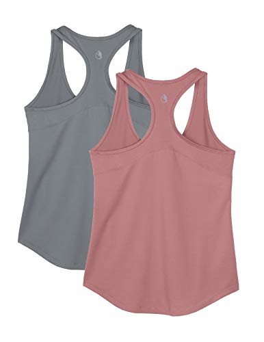 icyzone Camiseta de Fitness Yoga Deportiva de Tirantes para Mujer (L, Gris/Peonía)