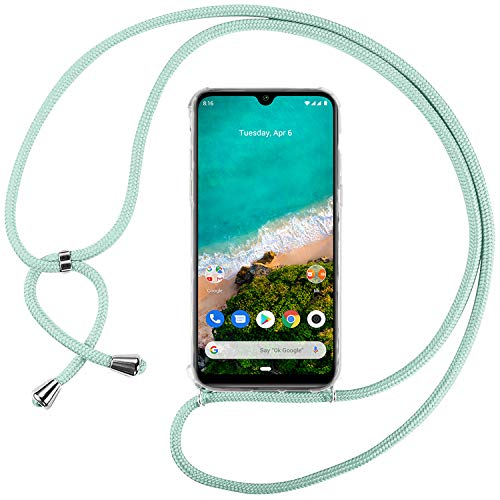 Ingen Funda con Cuerda para Xiaomi Mi A3 - Carcasa Transparente TPU Suave Silicona Case con Colgante - Verde