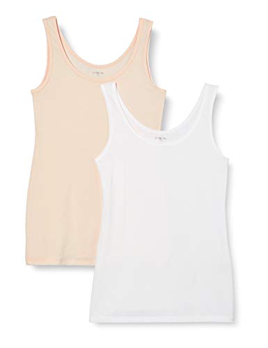 IRIS & LILLY Camiseta de Tirantes de Algodón para Mujer, Pack de 2, 1 x Blanco & 1 x Rosa Claro, Small