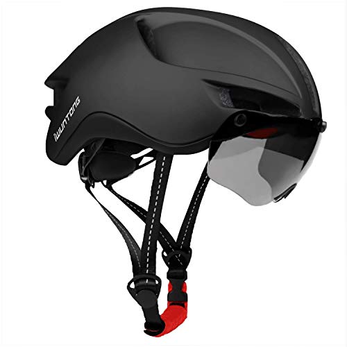 iWUNTONG Casco de Bicicleta,Casco Certificado CE con Visera Solar Extraíble,Casco de bicicleta con luz USB recargable,Casco de Bicicleta para Adultos Casco de Bicicleta Montaña Hombres Mujeres 60-64cm