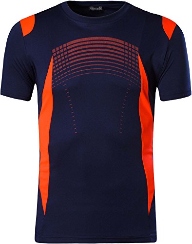 jeansian Hombres Deportes Wicking Quick Dry Respirable Corriente Training tee T-Shirt Sport Tops LSL194 Navy XL