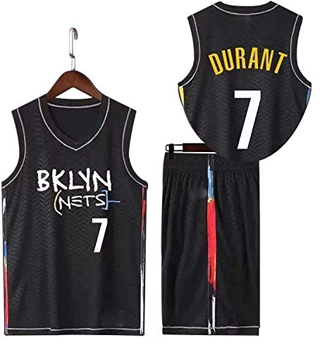 Jersey de Baloncesto para Hombres Brooklyn Nets # 7 Kevin Durant Traje clásico + Pantalones Cortos Jersey al Aire Libre Retro sin Mangas Secado rápido Camiseta Transpirable,L