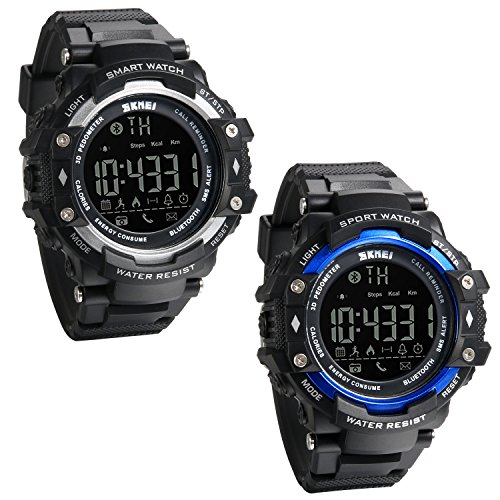 JewelryWe 2 PCS Reloj Deportivo Inteligente Smart Watch Bluetooth Recordatorio de Llamadas, Podómetro, Control Remoto de Cámara, Seguimiento de Calorías, San Valentin