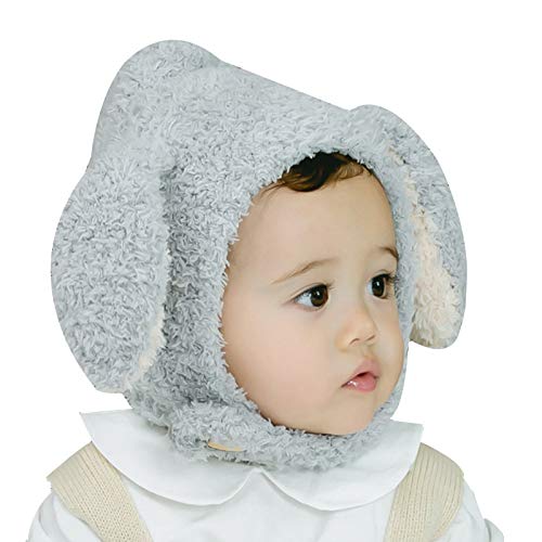 JIAYUAN Sombreros Bebés del invierno que teje a mano sombrero de la felpa Niños sombrero caliente del casquillo de la capilla con orejeras grueso con orejas de conejo lindo for los niños de 0-36 meses