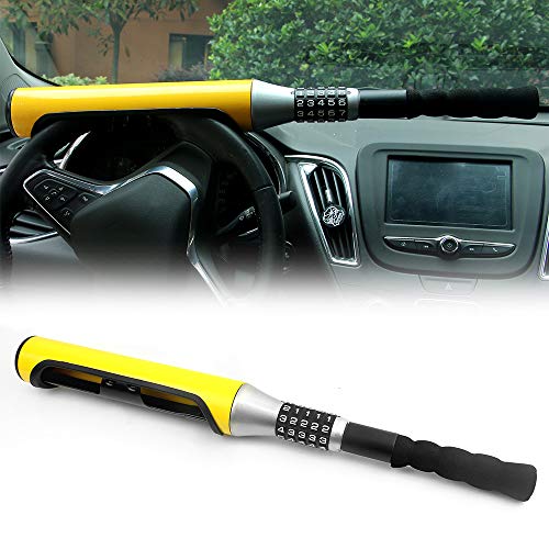 KAIRAY Candado antirrobo para volante de coche, 5 contraseña, color amarillo, bate de béisbol, dispositivo de seguridad universal para coche SUV