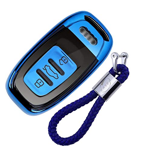 kaser Funda de Silicona para Llave Audi – Cover Carcasa de TPU Cromo Suave para Keyless Audi A1 A2 A3 A4 A5 A7 Q1 Q3 Q5 TT Protección Llaveros Mando a Distancia (Azul)