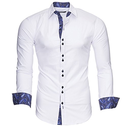 Kayhan Hombre Camisa Royal Paisley White/Navy (XL)