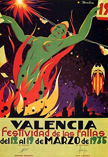 KEAPSIGN Letrero de metal retro clásico – Valencia Festividad de las Fallas, 1935 Spanish Travel – Cartel clásico para decoración de pared de 20 x 30 cm