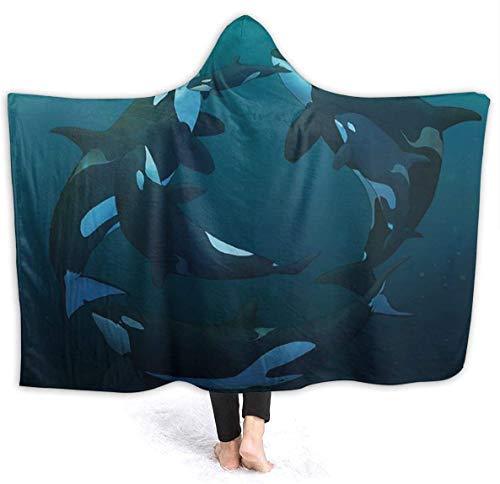 Keyboard cover Manta con capucha de la familia de selva azul en el mar de Sherpa Premium Wearable Throw Blanket Reversible Durable Hooded Robe Wrap supersuave y fácil de limpiar, 50 x 40 pulgadas