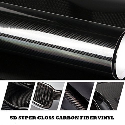 KUNFINE 5d color negro de fibra de carbono estilo coche impermeable negro brillante 5d de fibra de carbono vinilo película coche Wrap con burbuja de aire libre DIY coche Tuning parte adhesivo 200x50