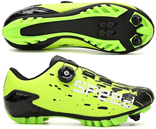 KUXUAN Zapatillas de Ciclismo Master MTB para Hombre - Zapatillas de Spinning con Cala Compatible Zapatilla de Pelotón para Hombre Calzado de Bicicleta con Pedal de Bloqueo,Green-39EU=(245mm)