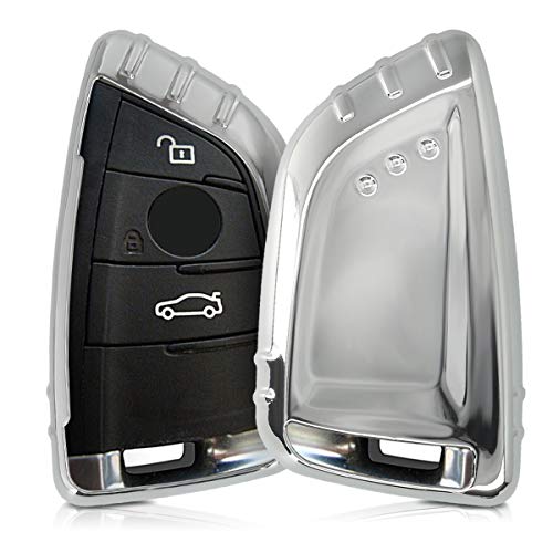 kwmobile Funda Compatible con BMW Llave de Coche Smart Key de 3 Botones - Carcasa Suave de TPU - Cover de Mando y Control de Auto en Plateado Brillante