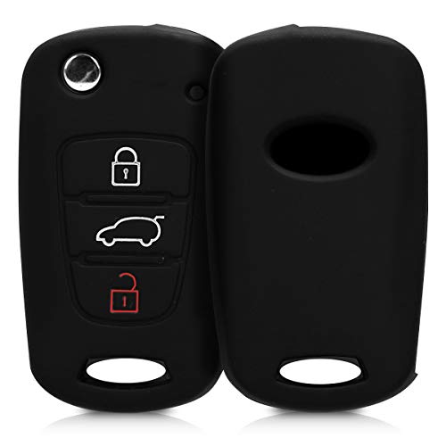 kwmobile Funda de Silicona Compatible con Kia Llave de Coche Plegable de 3 Botones - Carcasa Suave de Silicona - Case Mando de Auto Negro