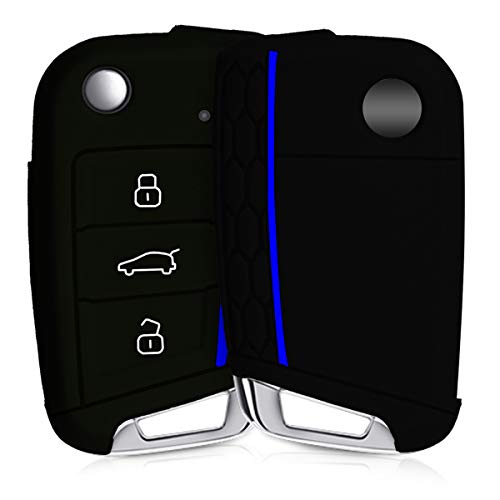 kwmobile Funda de Silicona Compatible con VW Golf 7 MK7 Llave de Coche de 3 Botones - Carcasa Suave de Silicona - Case Mando de Auto Negro/Azul