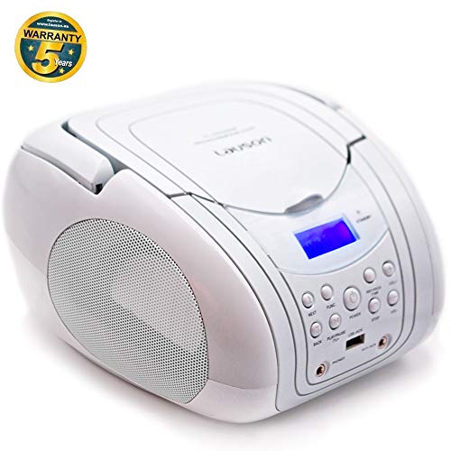 Lauson CP454 Radio Lector de CD / MP3 | Reproductor de CD Boombox con Radio FM/PLL con Altavoces Estéreo Portátil | Lector USB para Reproducir MP3| Pantalla LCD | CD-Player (Blanco)