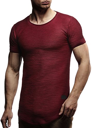 Leif Nelson Camiseta para Hombre con Cuello Redondo LN-6324 Borgoña Small