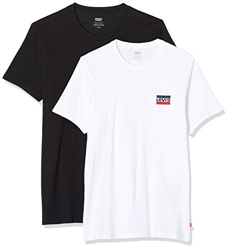 Levi's 2Pk Crewneck Graphic Camiseta, 2 Pack Sw White/Mineral Black, L para Hombre Levi's 2Pk Crewneck Graphic Camiseta, 2 Pack Sw White/Mineral Black, L para Hombre