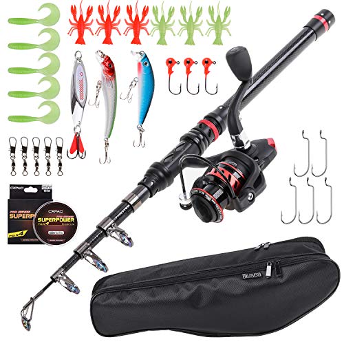 Lixada Combo de Caña de Pescar y Carrete Caña de Pesca Telescópica Fibra de Carbon con Señuelos de Pesca Jig Hooks Swivels Lixada Combo de Caña de Pescar y Carrete Caña de Pesca Telescópica Fibra de Carbon con Señuelos de Pesca Jig Hooks Swivels