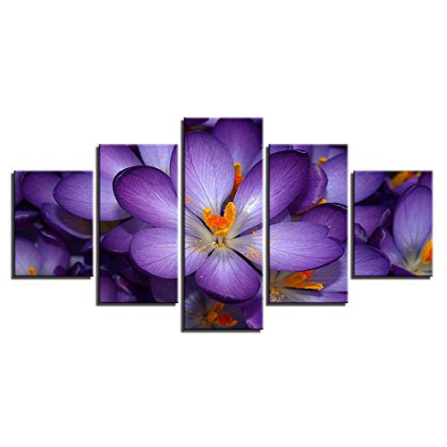 LOVELYJ Decoración para El Hogar Lienzo HD Impresiones Imágenes Arte De La Pared 5 Piezas Hermosas Flores De Color Púrpura Pinturas para Sala De Estar Carteles-SinMarco