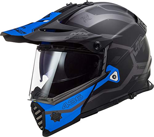 LS2 Pioneer Evo Cobra - Casco de cross para moto, color negro mate y azul
