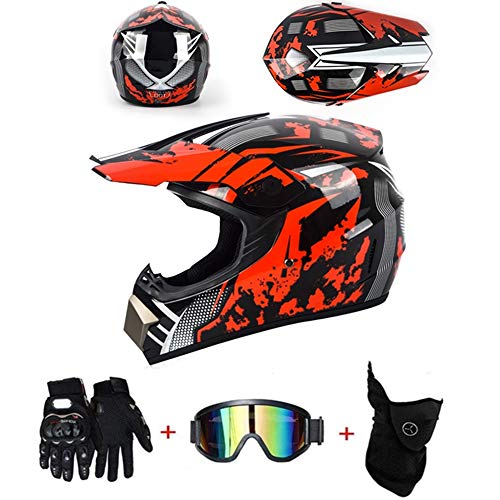 LZSH Casco de motocross profesional, casco de protección ATV, casco Downhill, cascos y enduro juveniles, casco de mascarilla, guantes (BP-03,M: 57-58 cm)