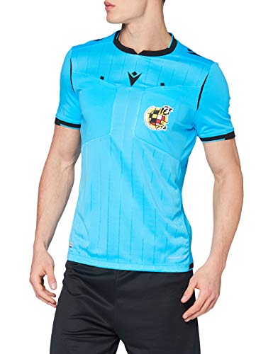 Macron Rfef 20 Match Day Man Camiseta Referee SS Nsky/Blk SR, Camiseta árbitro de neón Real Federación Española de Fútbol Hombre, Azul Fluo, S